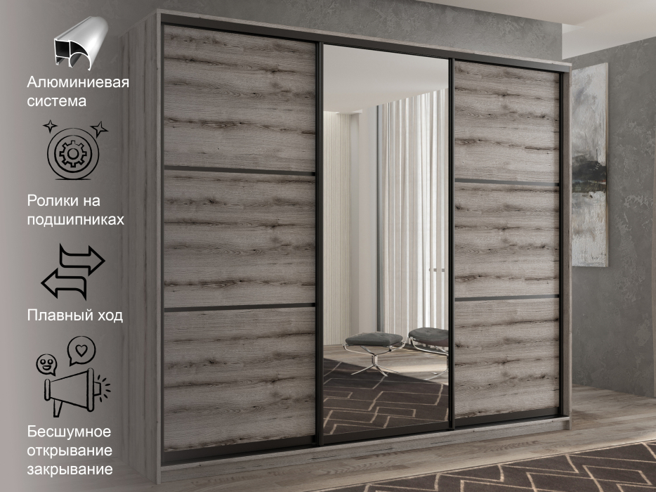 Шкафы-купе 3-х дверные, Шкаф-купе 3х дверный Кааппи 2 210х45