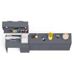 Тумба-комод с дверками и ящиками на 1600 со столом с тумбой и ящиком справа и навсеной полкой Мори