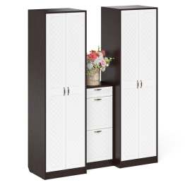 Тумба для обуви две секции и два шкафа в прихожую П-6 № 13 МДФ фрезеровка ромб