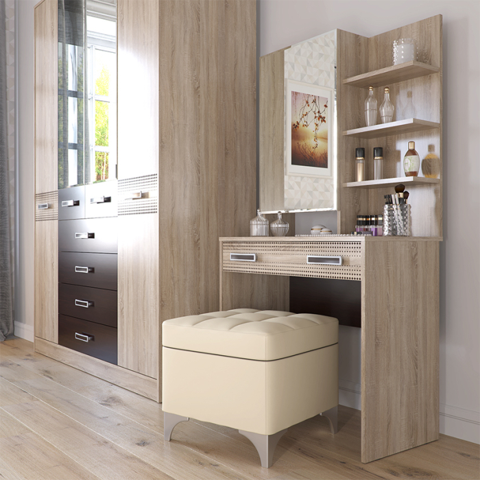 С зеркалом, Туалетный столик Румба с пуфиком с нишей Жозефина-2