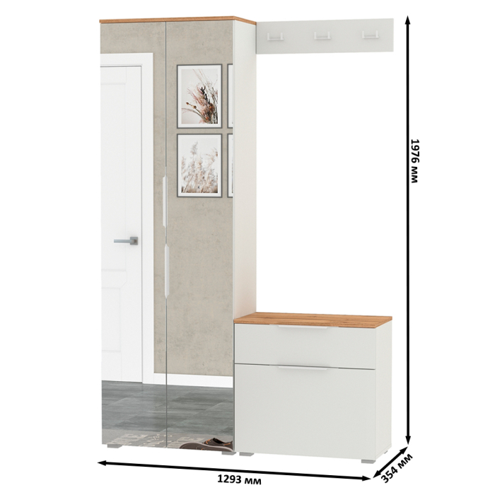 Прихожие, Шкаф две двери с зеркалами с обувницой и вешалкой для одежды Октава