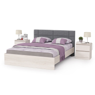 Спальные гарнитуры, Двуспальная кровать с мягкой спинкой с основанием и двумя тумбочками Ника