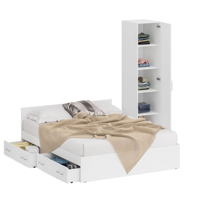 Спальные гарнитуры, Двуспальная Кровать с ящиками 1600 с пеналом Стандарт