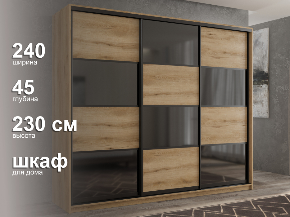 Шкафы-купе 3-х дверные, Шкаф-купе 3х дверный Кааппи 13 240х45