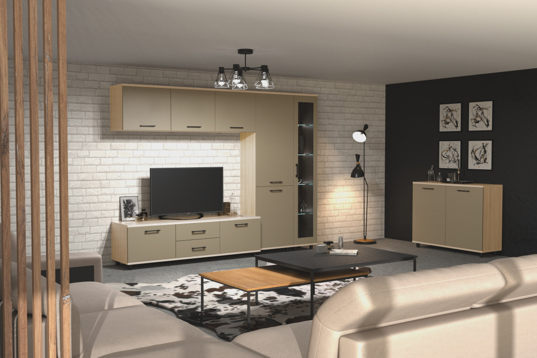 Стенки для гостиной, Модульная гостиная Грейс композиция 10  Ясень Асахи