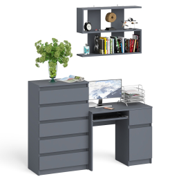 Стол компьютерный Мори МС-1 правый с высоким комодом на пять ящиков и навесной полкой