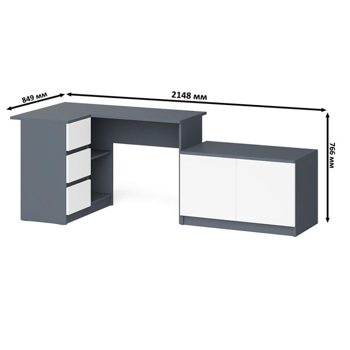 Угловые, Компьютерный угловой стол левое исполнение с широкой тумбой Мори МА-900