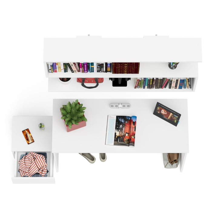 Прямые компьютерные столы, Стол письменный Мори 1200 с тумбочкой и навесной полкой 1200