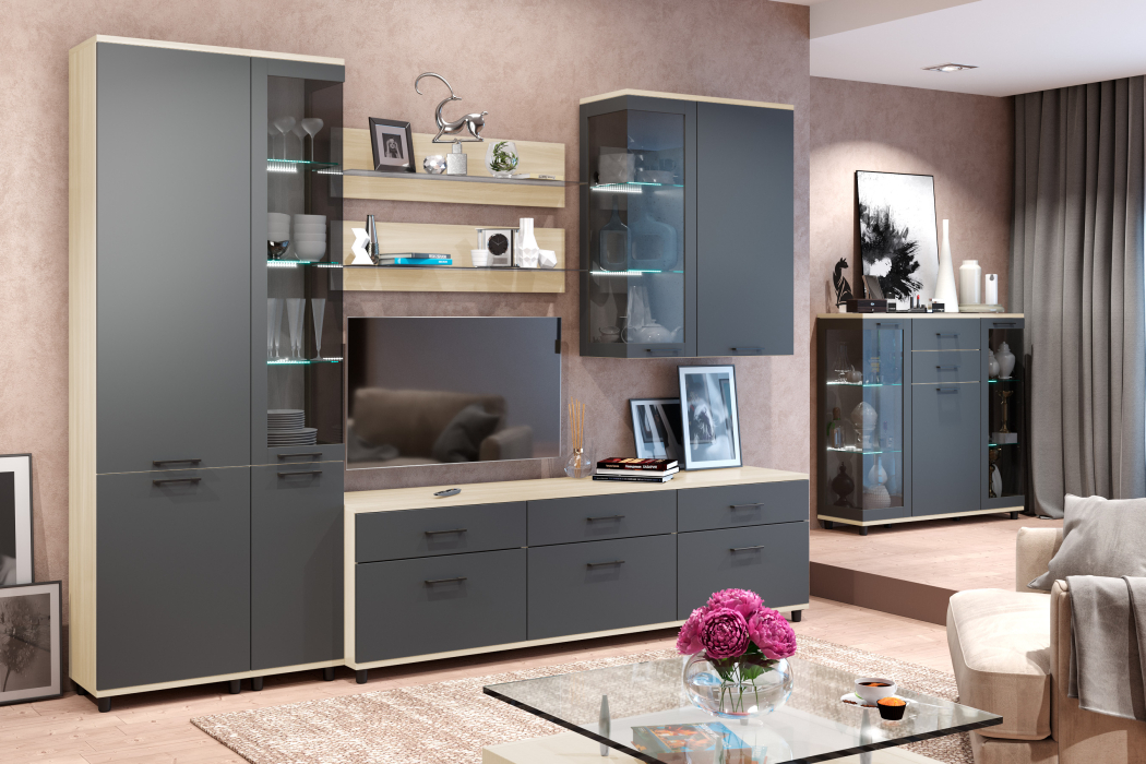 Стенки для гостиной, Модульная гостиная Грейс композиция 5  Ясень Асахи