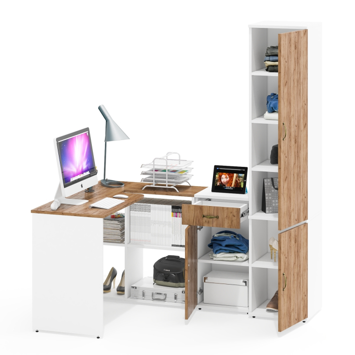 Домашние кабинеты, Уголок школьника Лидер-8 со столом-трансформером с тумбой с ящиком и пеналом МД 22Б