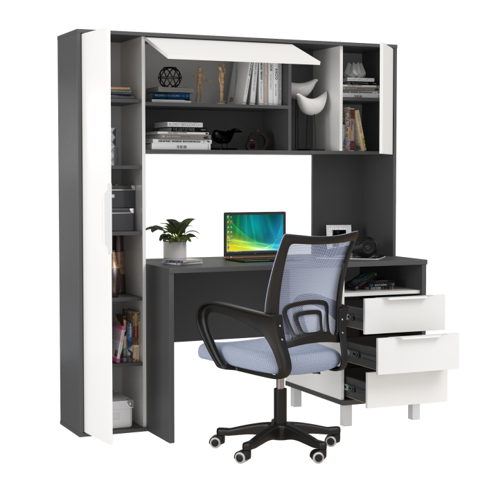 Прямые компьютерные столы, Домашний офис Моби Комфорт 12.95N и кресло 103 серое