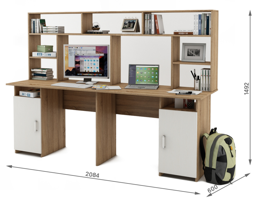 Прямые, Письменный стол Лайт-12 с надстройкой