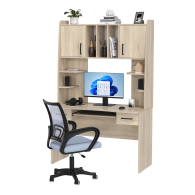 Прямые компьютерные столы, Компьютерный стол с надстройкой Бета и кресло компьютерное серое