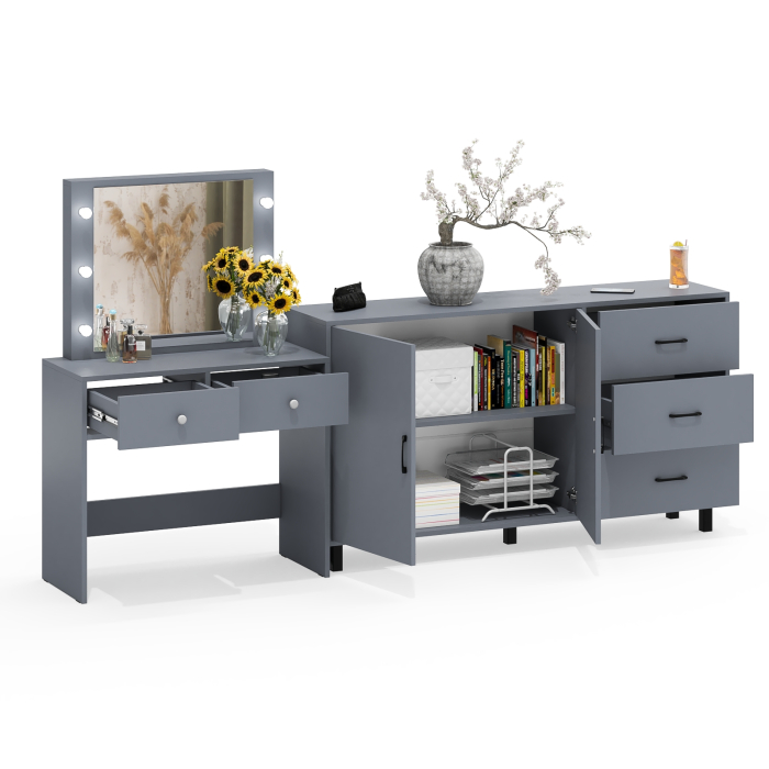 С зеркалом, Косметический столик с подсветкой СТ-5 в комплекте с комодом 123-1604