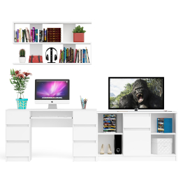 Стол письменный двухтумбовый Мори МС-2 с навесной открытой полкой и тумбой под ТВ