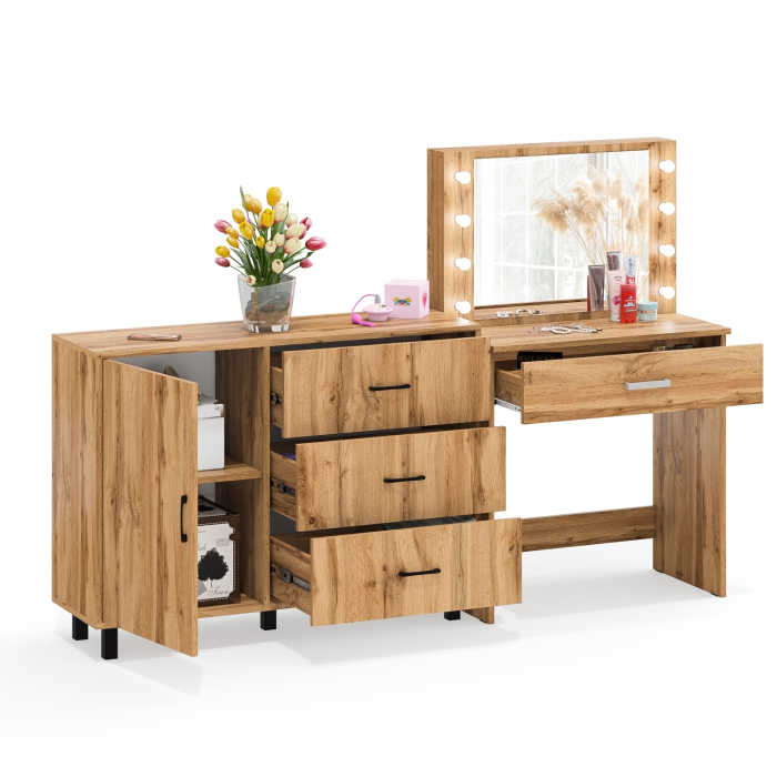 Туалетные столики, Косметический стол с подсветкой и выдвижным ящиком СТ-4 и комод 122-1204