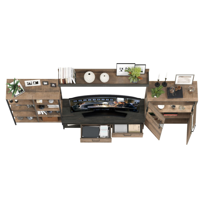 Стенки для гостиной, Стенка лофт в гостиную Трувор № 57 с комодом-витриной с подсветкой