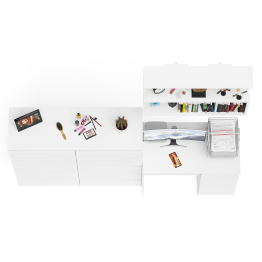 Стол компьютерный Мори МС-1 правый с комодом на 10-ть ящиков и навесной полкой 900