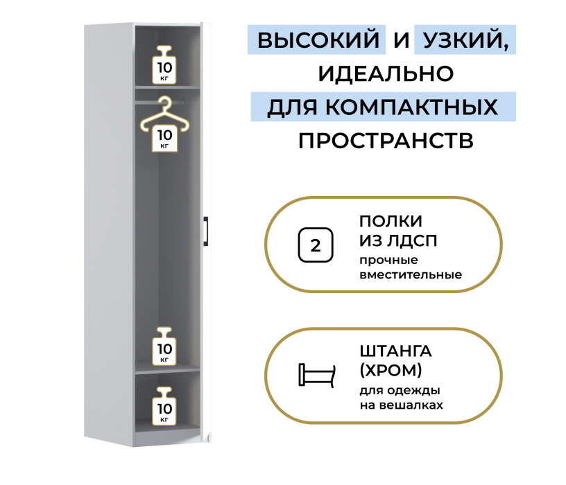 Для одежды, Шкаф однодверный Макс 500 мм, вариант №1 (ЛДСП)