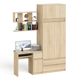 Шкаф с антресолью Мори МА900.1 с компьютерным столом МС-1 правым и книжной полкой