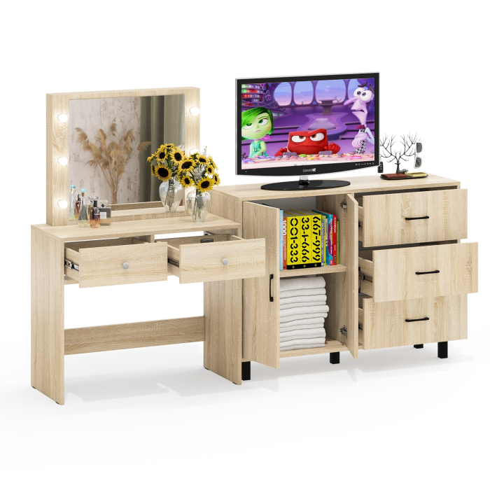 С зеркалом, Комод 123-1204 и косметический столик с подсветкой СТ-5