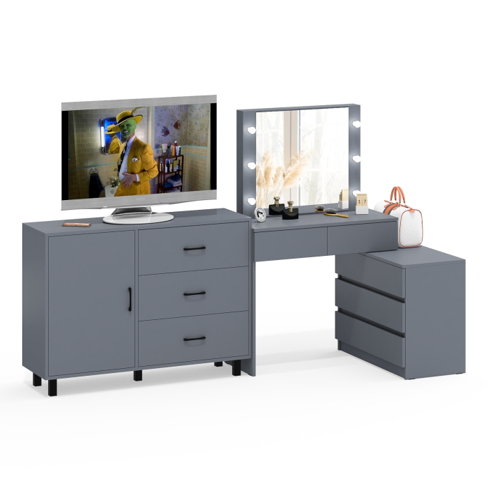 Туалетные столики, Угловой туалетный столик с подсветкой 110 и тумба-комод дверка и 3 ящика 122-1204