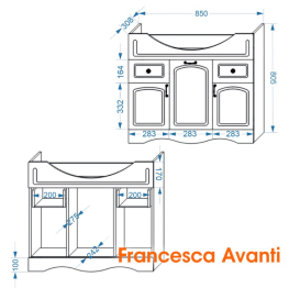 Тумба с раковиной  Francesca Avanti Империя 90 (2ящ+3дв, ум. Classic 90), с подсветкой