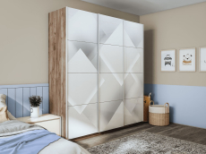Шкафы-купе 3-х дверные, Шкаф-купе Прайм 3-х дверный Фотопечать Квадраты Стекла/Доводчики 210х57х230