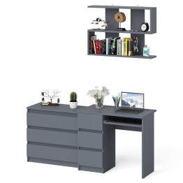 Компьютерный стол три ящика слева Мори с комодом Мори МК800.1 и полкой на 900