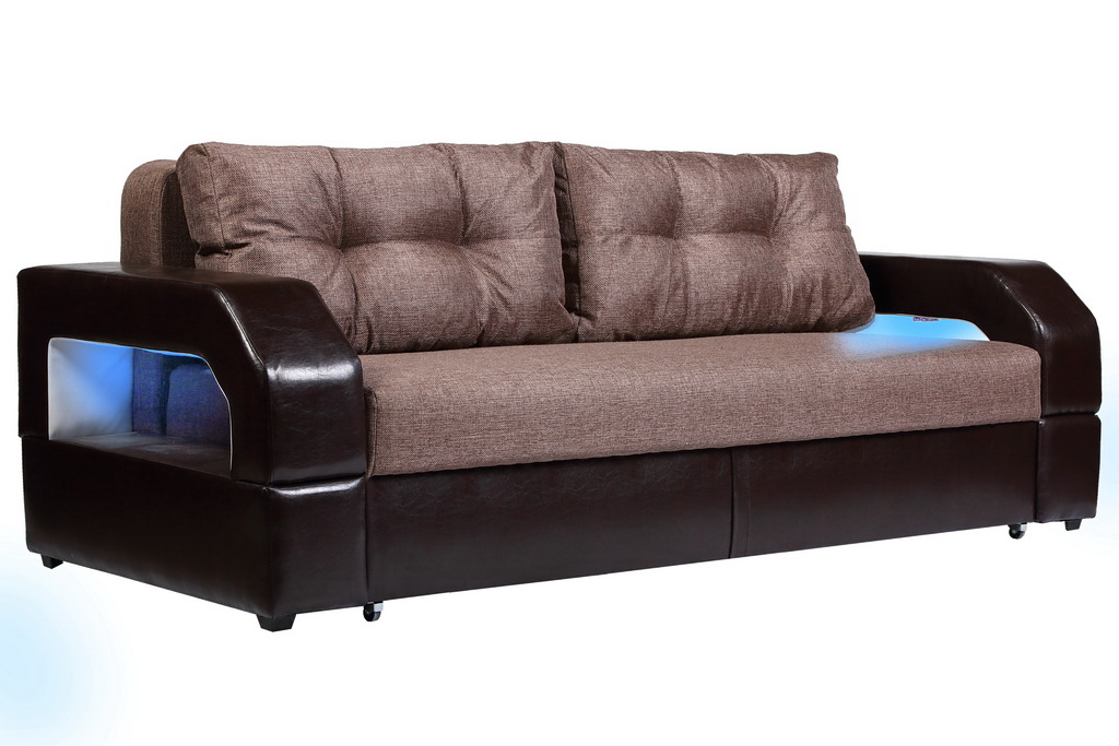 Диваны прямые, Диван-кровать еврокнижка, Манчестер 160 с подсветкой , рогожка/экокожа