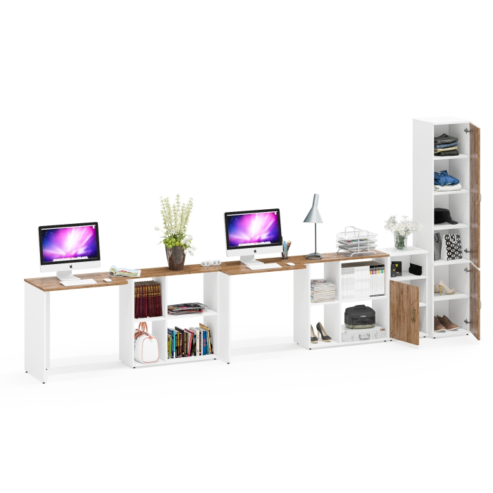 Домашние кабинеты, Два рабочих стола для двоих человек Лидер-8 с пеналом для бумаг и тумбой с нишей