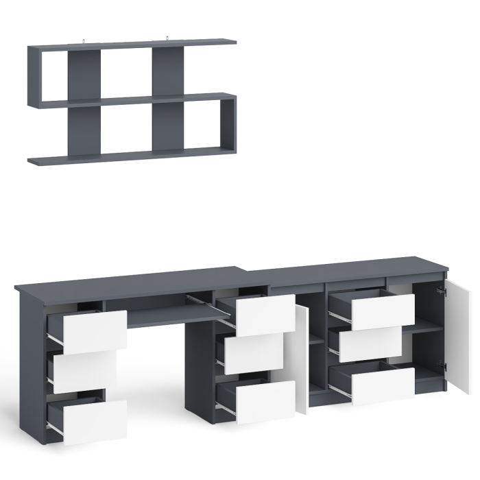 Домашние кабинеты, Двухтумбовый стол компьютерный с ящиками МС-2 с тумбой-комодом и полкой 1200 Мори