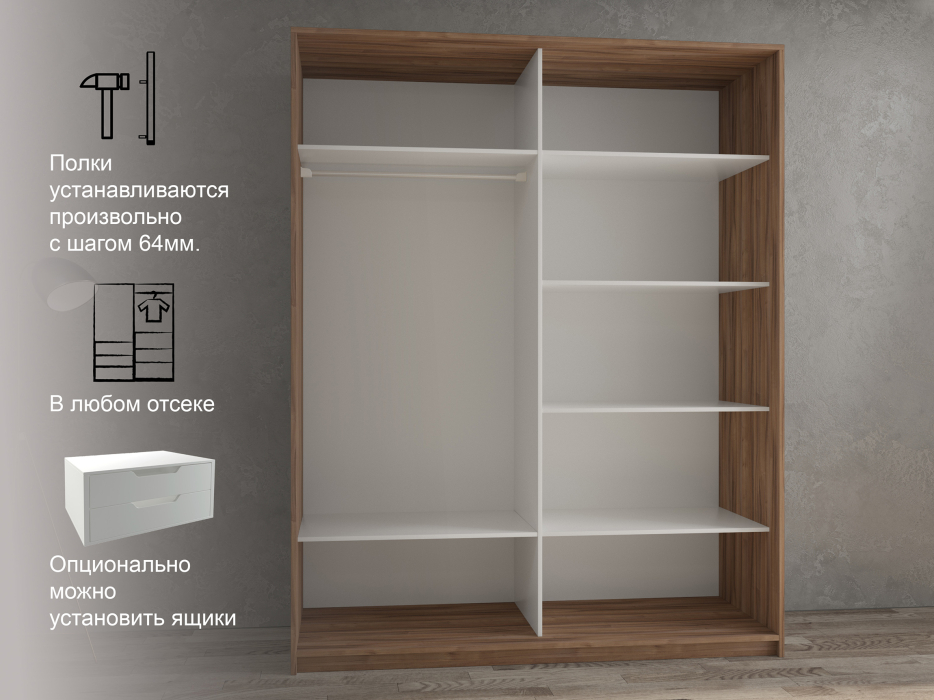 Шкафы-купе 2-х дверные, Шкаф-купе 2х дверный Кааппи 7 140х60