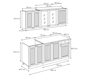 Кухонный гарнитур МДФ Хозяюшка, 1,8 м, акация белая, трюфель