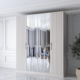 Шкаф распашной 4-х дверный с зеркалом Савелья кашемир