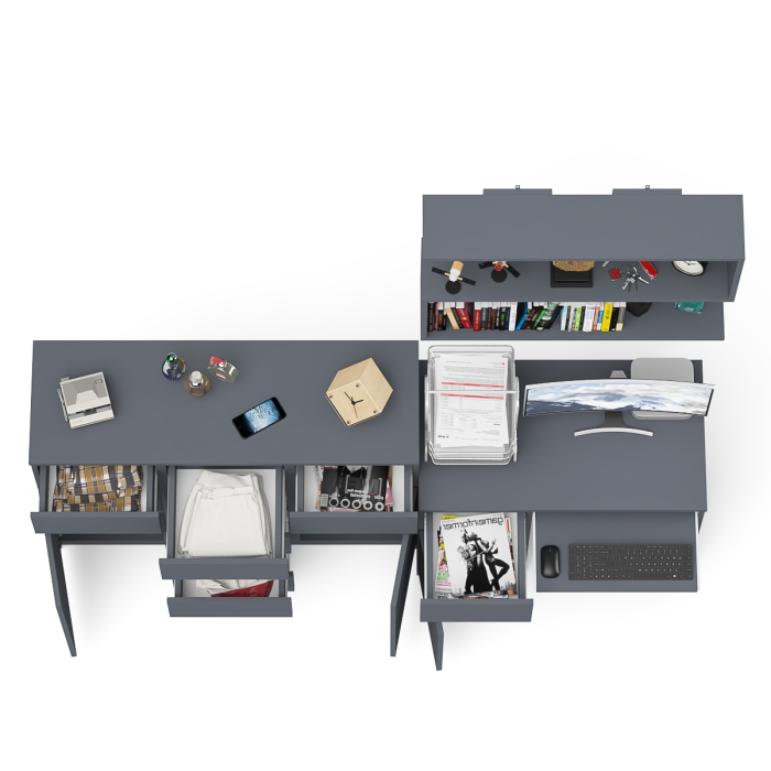 Прямые компьютерные столы, Навесная полка 900 Мори со столом компьютерным МС-1 левый и комодом МК1200.4