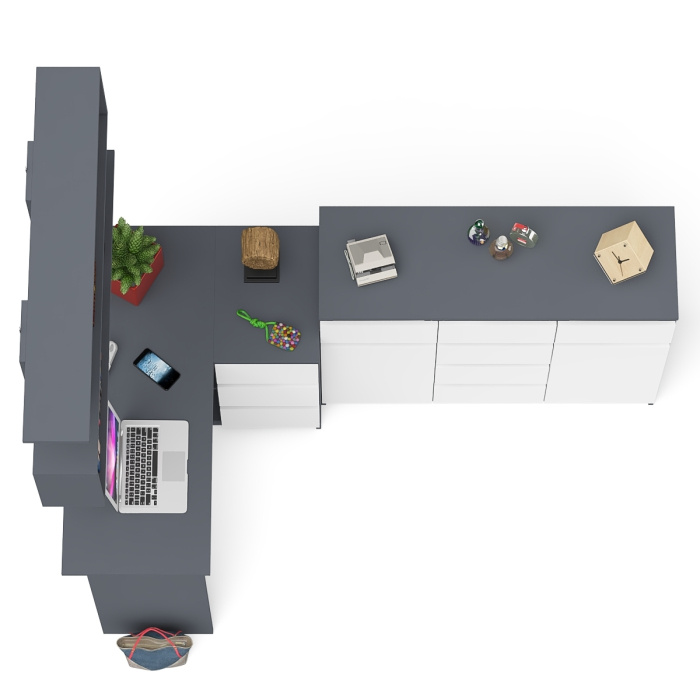 Домашние кабинеты, Угловой стол компьютерный Мори МС-16 правый с комодом МК1200.4 и открытой книжной полкой