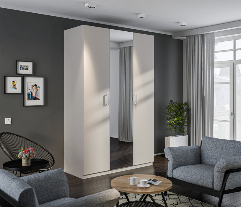 Шкафы распашные, Шкаф 3-х дверный с зеркалом МАКС Серый перламутровый