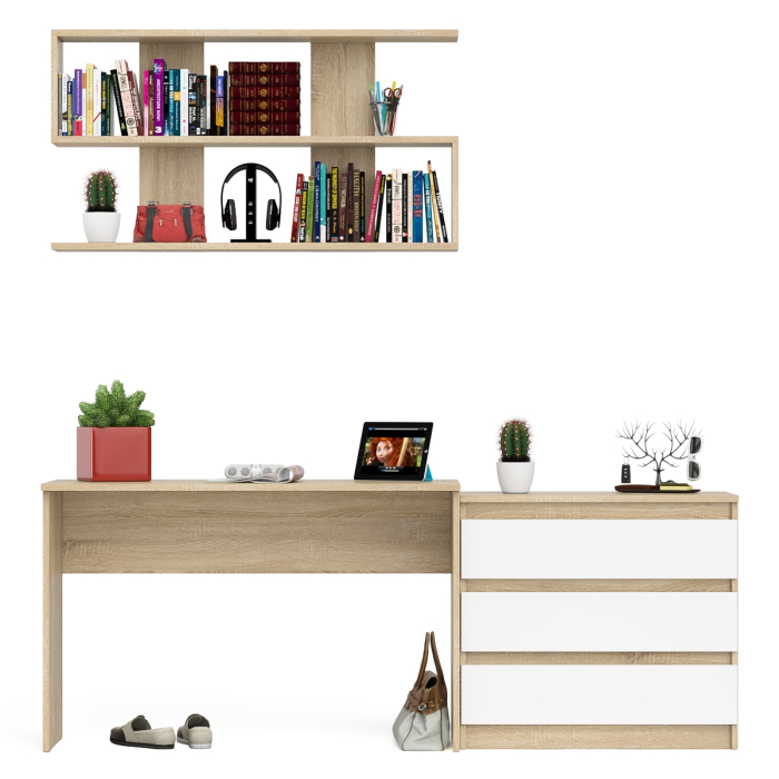 Прямые компьютерные столы, Комод три ящика Мори 800 с письменным столом 1200 и навесной полкой 1200