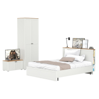 Спальные гарнитуры, Кровать двуспальная Остин с ортопедическим основанием с тумбой с дверками и шкафом 13.224