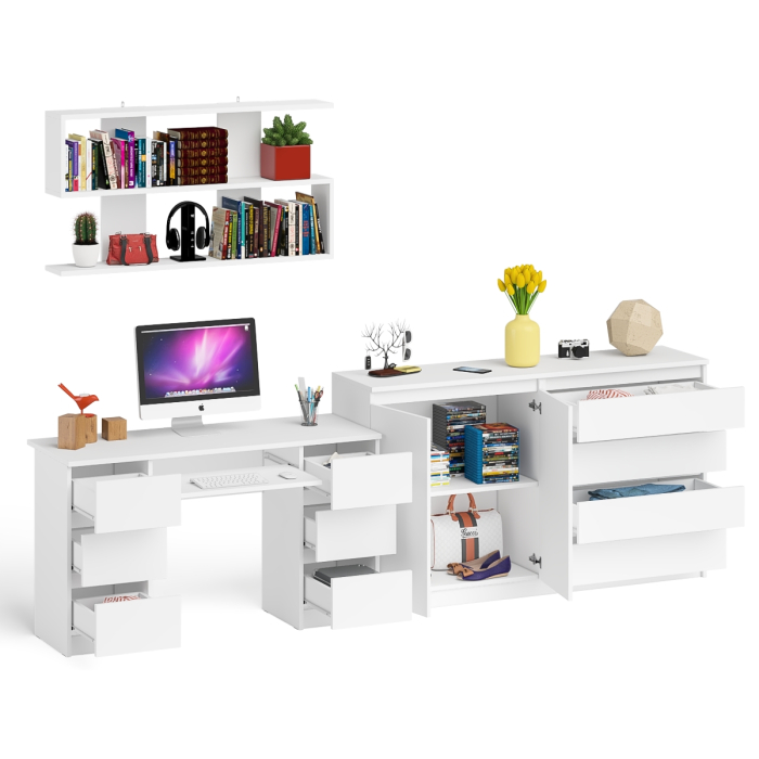 Домашние кабинеты, Стол для работы Мори МС-2 с книжной полкой на 1200 и комодом-тумбой МК1600.1