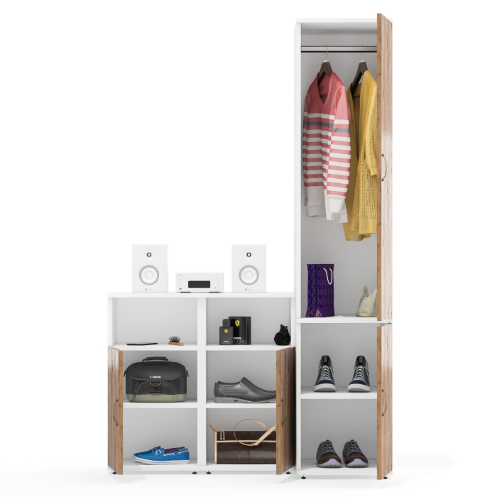 Домашние кабинеты, Узкий глубокий шкаф 23Б Лидер-8 и две тумбы с нишей и дверкой