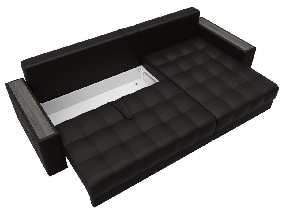 Диваны угловые в гостиную, Диван угловой с декором и полкой Лига-050 НПБ, экокожа GRIFON