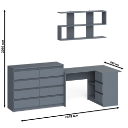 Стол компьютерный угловой с ящиками Мори МС-16 правый с навесной полкой и комодом МК1200.8