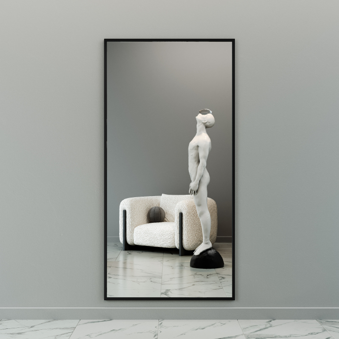 Зеркала в спальню, Дизайнерское настенное напольное зеркало GENGLASS Halfeo XL в металлической раме