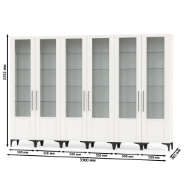 Шкафы в библиотеку - шесть дверок со стеклом Валенсия № 132