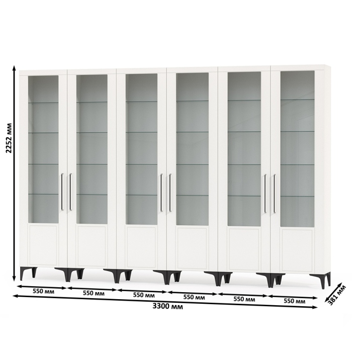Стенки для гостиной, Шкафы в библиотеку - шесть дверок со стеклом Валенсия № 132