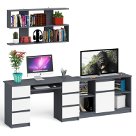 Домашние кабинеты, Стол письменный двухтумбовый Мори МС-2 с навесной открытой полкой и тумбой под ТВ