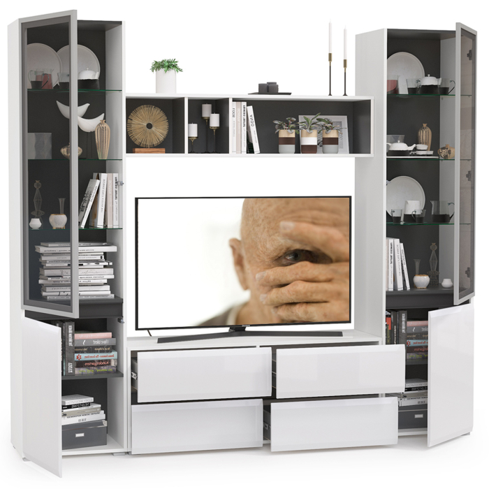 Стенки для гостиной, Гостиная Сидней с фасадами стекло