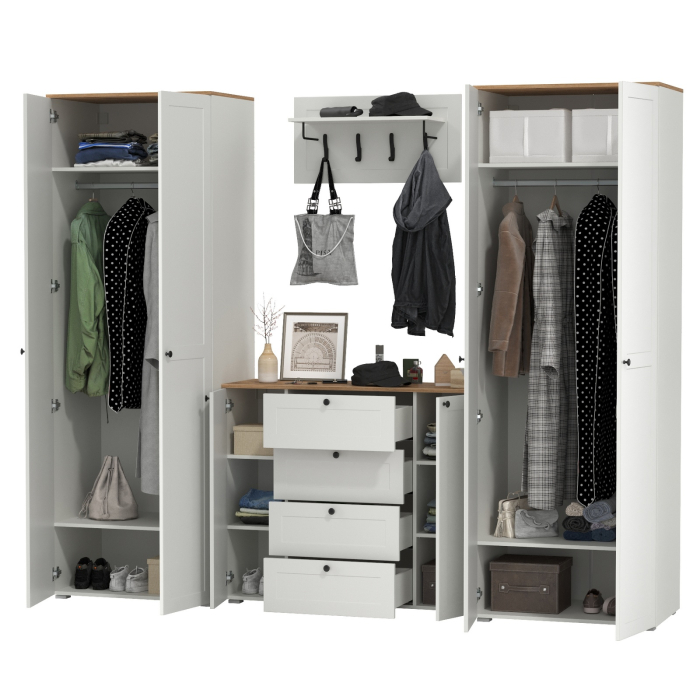 Прихожие, Комод четыре ящика с настенной вешалкой и двумя платяными шкафами Остин